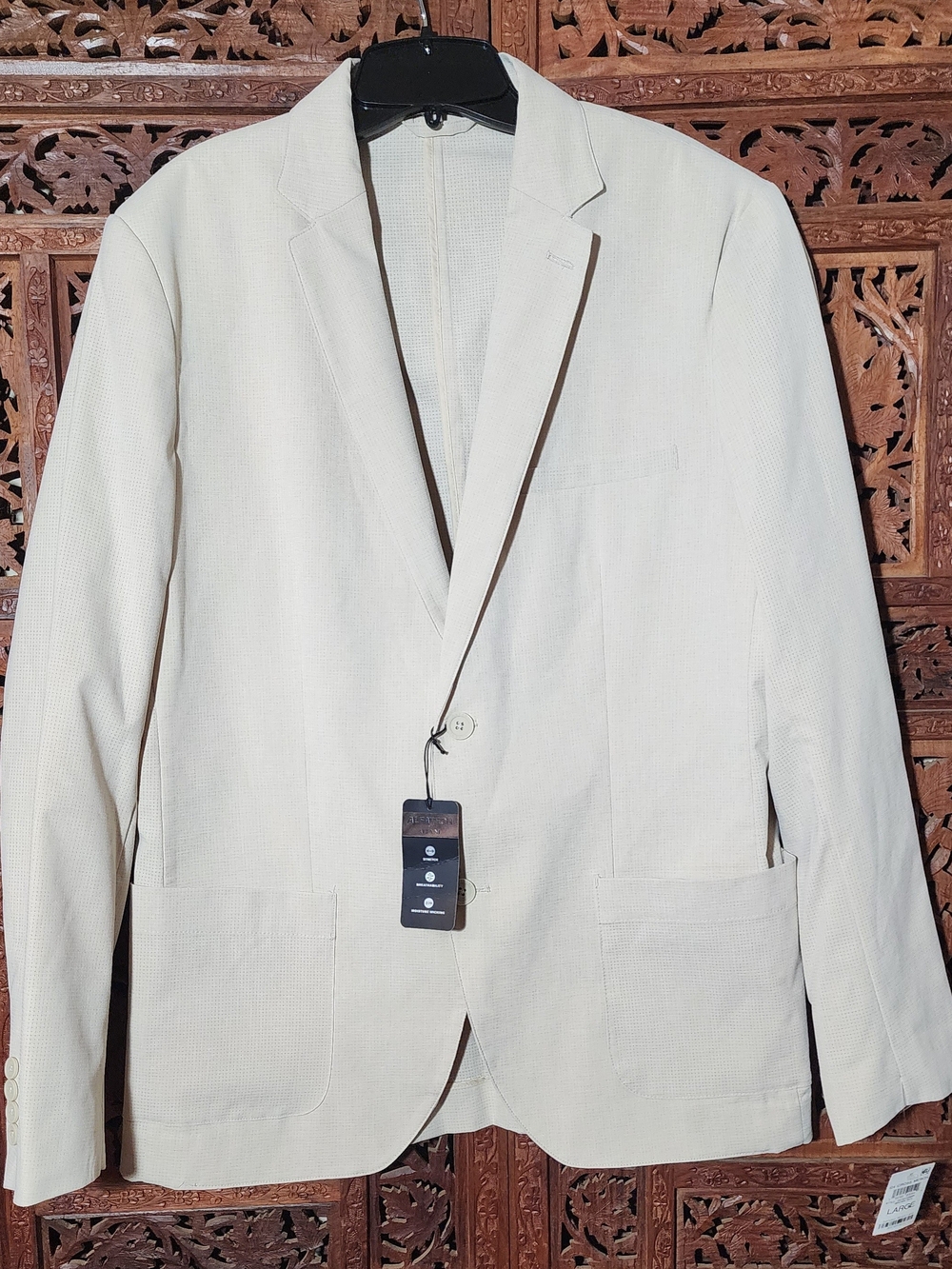 New With Tags Alfani Alfatech Men's Light Cream Single-Button Blazer